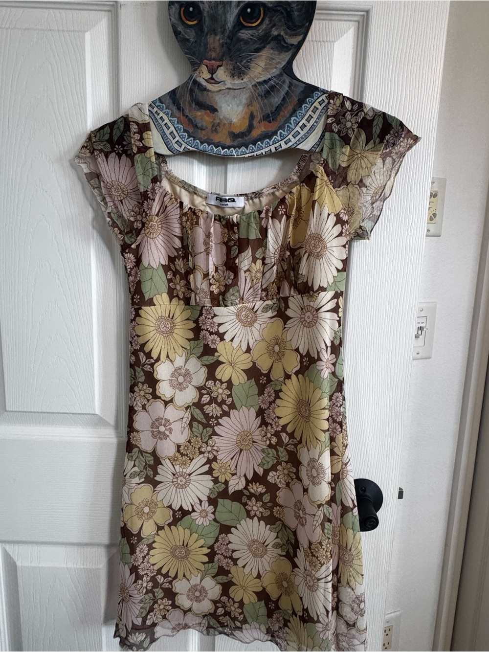 RSQ Brown Floral Mini Dress with Yellow & Pink Blooms